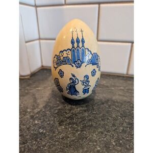 Vintage 5″ Russian Mockba Egg – Hand Painted, Artist Signed Blue & White